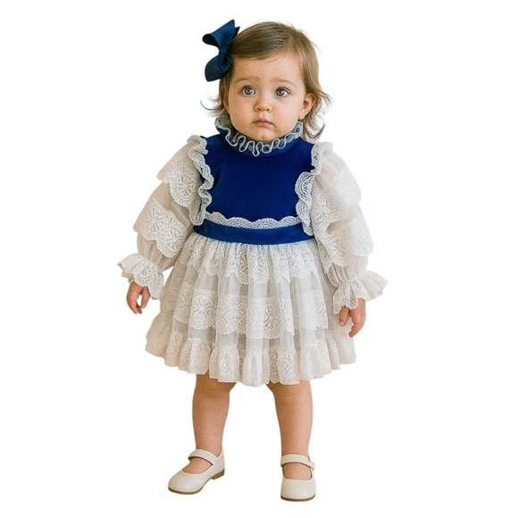 VINTAGE 80s MARTHA'S MINIATURES Ruffle Tiered Velvet and Lace Dress - Picture 1 of 14